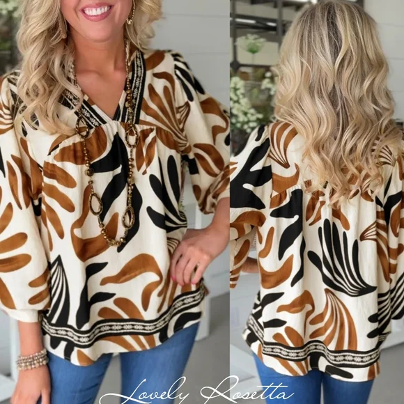 Women's Brown Abstract Blouse - Picture 4 of 11